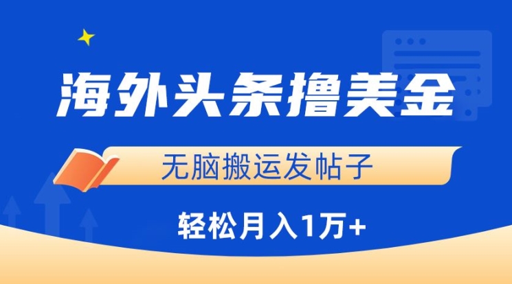 海外头条撸美金，无脑搬运发帖子，月入1万+，小白轻松掌握-代码轻学堂