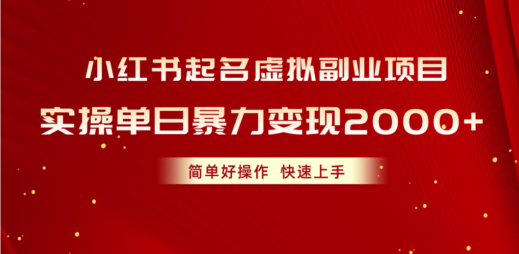 （10856期）小红书起名虚拟副业项目，实操单日暴力变现2000+，简单好操作，快速上手-代码轻学堂