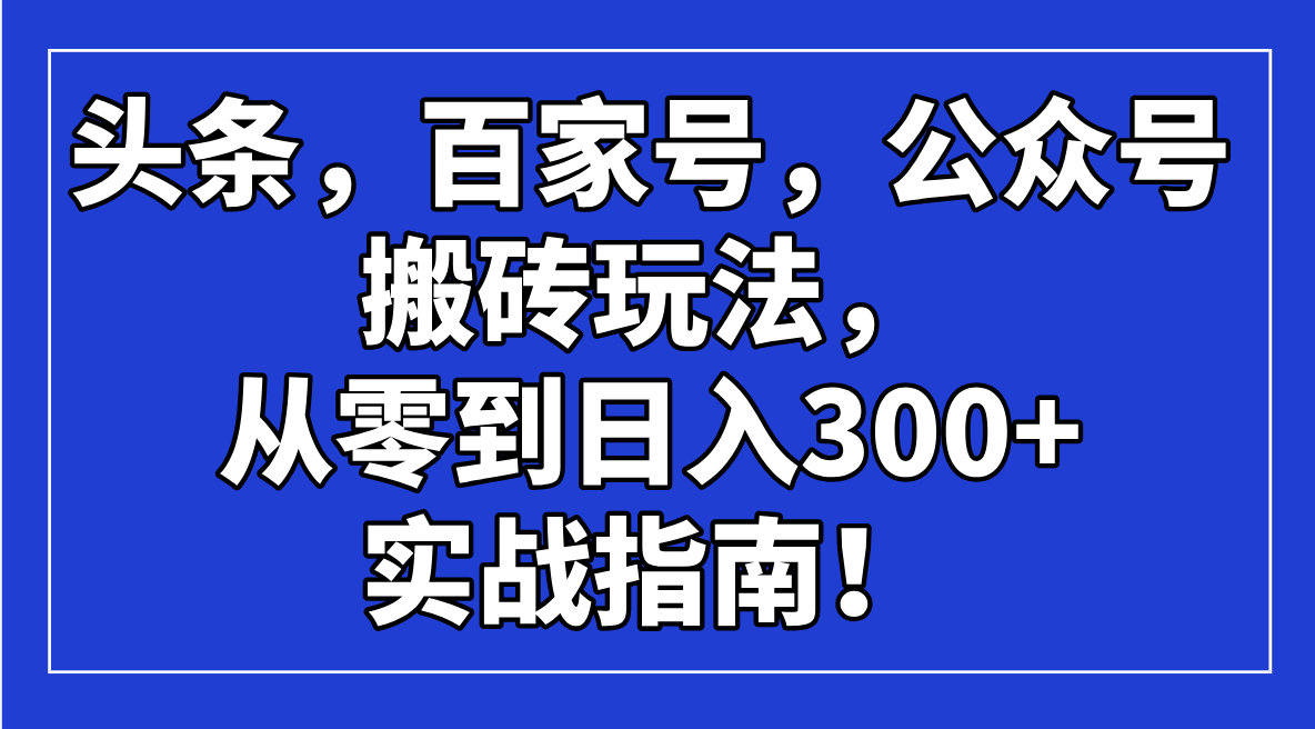 （14405期）头条，百家号，公众号搬砖玩法，从零到日入300+的实战指南！-代码轻学堂