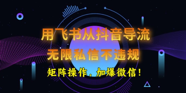 用飞书从抖音导流，无限私信不违规，抖音截流创业粉-代码轻学堂