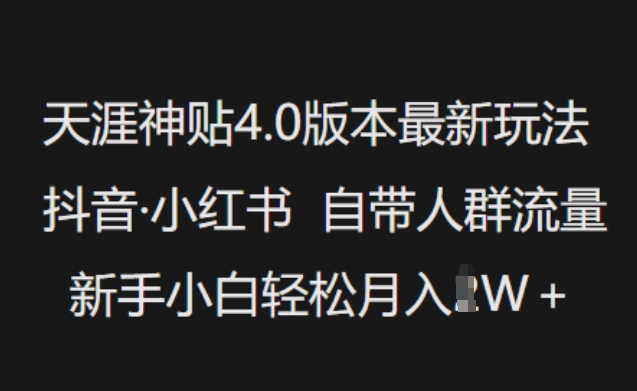 天涯神贴4.0版本最新玩法，抖音·小红书自带人群流量，新手小白轻松月入过W-代码轻学堂
